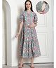 Secret Wish Cotton Woven Half Peasant Sleeves Floral Printed Tiered Maternity Dress With Side Seam Nursing Access - Green