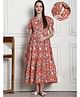 Secret Wish Cotton Woven Half Puffed Sleeves Floral Printed Tiered Maternity Dress With Side Seam Nursing Access - Orange