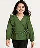 Arias Cotton Woven Full Sleeves Solid Color Peplum Top with Frill Detailing - Green