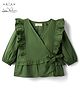 Arias Cotton Woven Full Sleeves Solid Color Peplum Top with Frill Detailing - Green