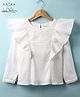 Arias Crinkle Cotton Woven Half Sleeves Top With Schiffli & Ruffles Detailing - White