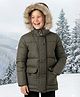 Pine Kids Woven Full Sleeves Solid Hooded Padded Jacket - Olive Green