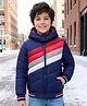 Pine Kids Woven Full Sleeves Striped Hooded Padded Jacket - Navy Blue