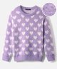 Pine Kids Knitted Full Sleeves Pullover Sweater With Heart Design - Purple