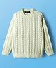 Pine Kids Knit Full Sleeves Pullover Sweater with Cable Knit Design - White