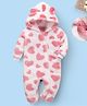 Mark & Mia Full Sleeves Hooded Fur Winter Wear Romper With Heart Design & Applique - Pink & White