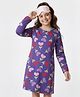 Pine Kids Cotton Knit Full Sleeves Hearts Printed Nighty - Purple
