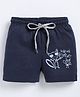 Parrot Crow Cotton Knit Friends Forever Text Printed Shorts - Navy Blue