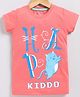 Parrot Crow Cotton Knit Short Sleeves Cat & Typography Printed Tee - Peach