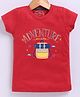 Parrot Crow Cotton Knit Short Sleeves Adventure Awaits Text & Bag Puff Printed Tee - Red