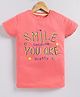 Parrot Crow Cotton Knit Short Sleeves Smile Because You Are Pretty Text Printed Tee - Peach