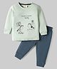 Ollypop Sinker Knit Full Sleeves Tshirt & Leggings Set with Horsey Embroidery - Scuba Green & Navy Blue