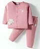 First Smile Interlock Knit Full Sleeves Night Suit With Animal Embroidery - Pink