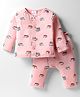 First Smile Sinker Knit Full Sleeves Co-ords Night Suit With Vehicle Print - Pink