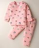First Smile Sinker Knit Full Sleeves Front Open Co-ords Night Suit with Vehicle Print - Pink