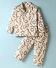 Ollypop Sinker Knit Full Sleeves Co-ords Night Suit with Abstract Print - Cream