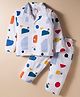 Ollypop Sinker Knit Full Sleeves Co-ords Night Suit With Abstract Print - White