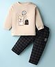 Ollypop Interlock Knit Full Sleeves T-Shirt & Pant Set With Doggo Embriodery - Ivory & Navy Blue