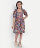 Tilism Cotton Knit Half Puffed Sleeves Mandala Art Printed Dress - Multi Colour