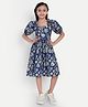 Tilism Cotton Knit Half Puffed Sleeves Trees Printed Dress - Blue
