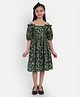 Tilism Cotton Knit Off Shoulder Leaves Printed Dress - Green