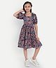 Tilism Cotton Knit Half Puffed Sleeves Tropical Theme Printed Dress - Multi Colour