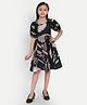 Tilism Cotton Knit Half Puffed Sleeves Paisley & Floral Printed Dress - Black