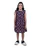 Tilism Cotton Knit Frill Sleeves Flamingos Printed Dress - Navy Blue