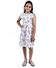 Tilism Cotton Knit Frill Sleeves Floral & Polka Dots Printed Dress - White & Pink