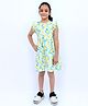 Tilism Cotton Knit Frill Sleeves Leaves & Lemons Printed Dress - Yellow & Green