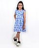 Tilism Cotton Knit Frill Sleeves Evil Eyes Printed Dress - Blue