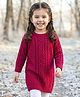Babyhug Knitted Full Sleeves Pullover Sweater Dress With Cable Knit Design - Dark Pink