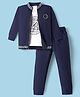 Rikidoos SR Your Own Pride Text Printed Tee & Pant With Full Sleeves Jacket Set - Navy Blue & White