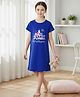 Pine Kids Cotton Knit Half Sleeves Nighty With Text Print - Blue