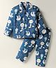 Mini Taurus Interlock Knit Full Sleeves Co-Ord Night Suit With Animal & Moon Print - Navy Blue