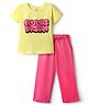 Pine Kids Cotton Knit Half Sleeves Night Suit with Text Print - Yellow & Pink