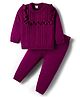 Babyhug Knit Full Sleeves Sweater Sets With Frill Detailing & Cable Knit Design - Wine