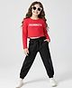 OLLINGTON ST. Woven Full Sleeves Top with Text Print & Waffle Pant - Red & Black
