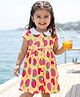 Babyhug Single Jersey Knit Half Sleeves Front Open Frock with Tropical Theme Print - Mustard