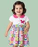 Babyhug Single Jersey Knit Half Sleeves Frock with Floral Print - White