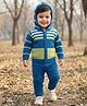 Babyhug Knit Full Sleeves Hooded Front Open Sweater Set with Stripes - Royal Blue