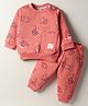 Zero Interlock Knit Full Sleeves Co-Ord Night Suit with Space Ship Print - Coral