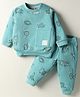 Zero Interlock Knit Full Sleeves Co-Ord Night Suit with Space Ship Print - Turquoise