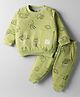 Zero Interlock Knit Full Sleeves Co-Ord Night Suit with Space Ship Print - Green