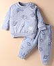 Zero Interlock Knit Full Sleeves Co-Ord Night Suit with Space Ship Print - Purple