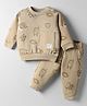 Zero Interlock Knit Full Sleeves Co-Ord Night Suit with Space Ship Print - Brown