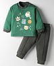 Zero Interlock Knit Full Sleeves T-Shirt & Lounge Pant Set with Animal Print & Patch Detailing - Charcoal Grey & Mint