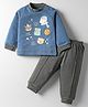 Zero Interlock Knit Full Sleeves T-Shirt & Lounge Pant Set with Animal Print & Patch Detailing - Charcoal Grey & Navy Blue