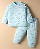 Zero Interlock Knit Full Sleeves Co-Ord Night Suit with Animal Print - Light Blue