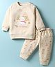 Zero Fleece Knit Full Sleeves Night Suit with Animal Embroidery & Patch - Beige